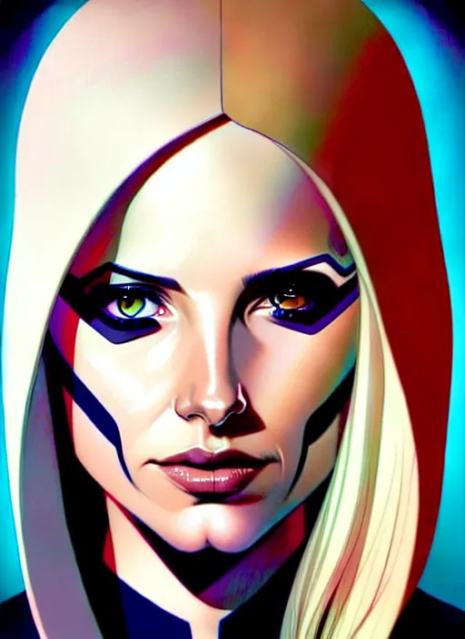 Prompt: artgerm, joshua middleton comic cover art, pretty sarah michelle gellar superhero, asymmetrical black oval spot covering left eye only, very pale white skin, no spot right eye, white around right eye