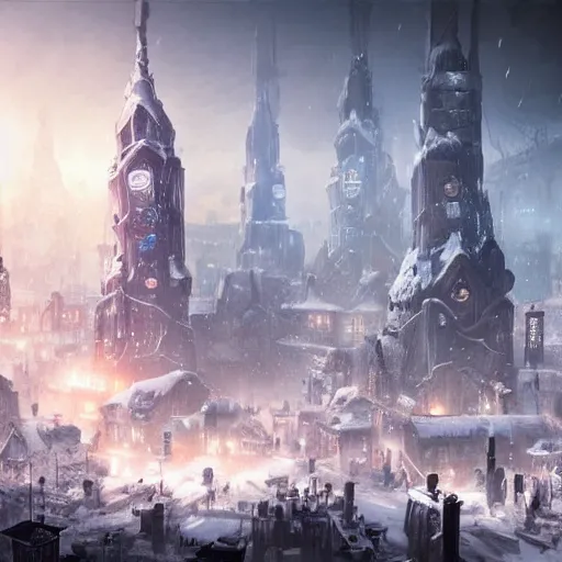 Image similar to frostpunk city ,trending on artstation ,digital painting, 8k