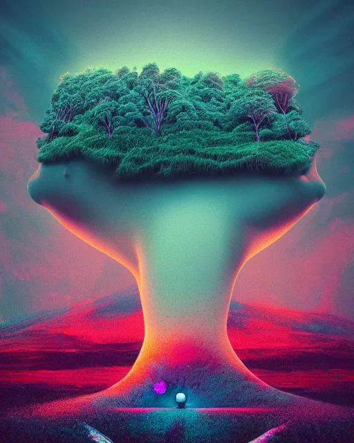 Prompt: mother nature cries out in agony. wide shot, detailed, sharp, 8 k, digital art by beeple. psychedelic colors