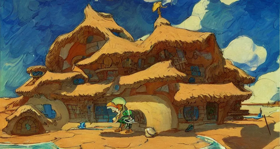 Image similar to house made of seashells, by moebius, joaquin sorolla, in the style of zelda windwaker