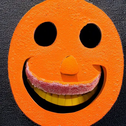 Image similar to a smiling orange with teeth, 8k