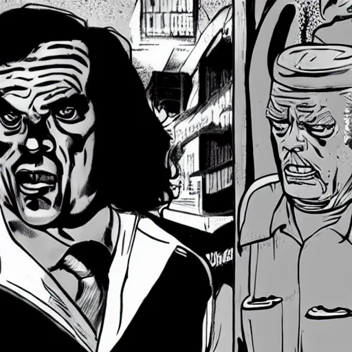 Prompt: greasy strangler movie stills in the style of jack kirby black and white 1 megapixel