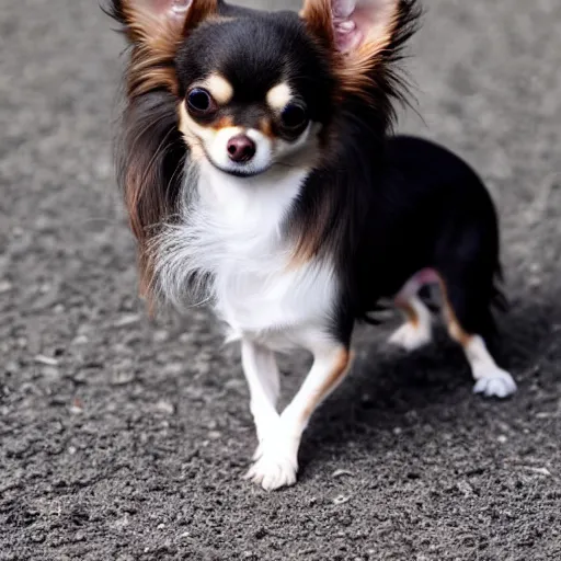Prompt: a long haired chihuahua with no legs floating above the ground
