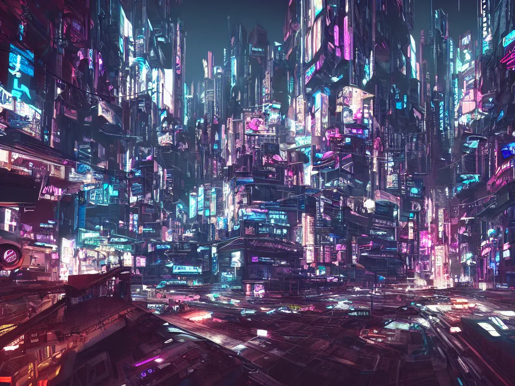 Image similar to vehicle flying through a cyberpunk city 4 k, hyper detailed