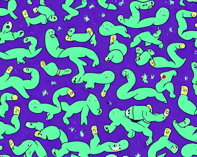 Image similar to A swarm of alien hippos animated by Pendleton Ward