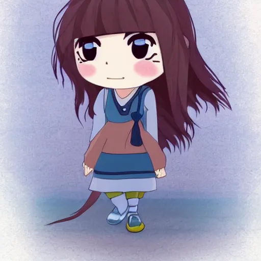 Image similar to cute chibi female, in the style of studio ghibli