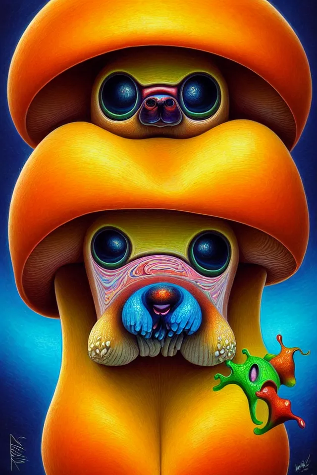 Image similar to bright colorful mushroom dog artwork symmetrical by naoto hattori