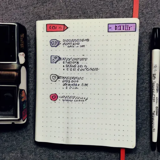 Prompt: polaroid photo of bullet journal