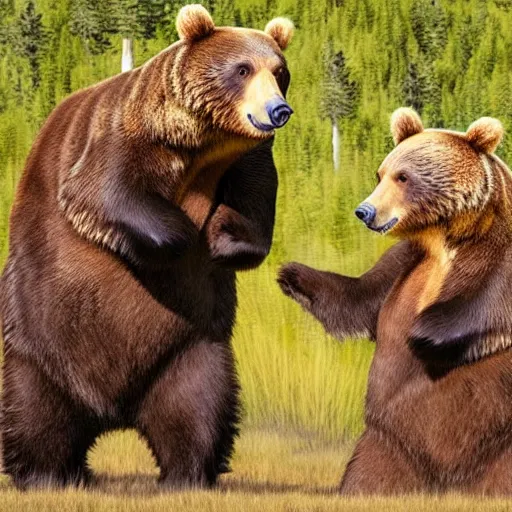 Prompt: two bears high - fiving, realistic