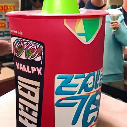 Image similar to a 7 eleven slurpee shaped like tge rapper vanilla ice