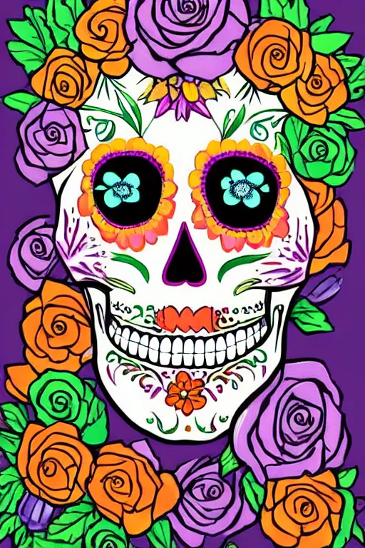 Prompt: illustration of a sugar skull day of the dead girl, art by vincent locke