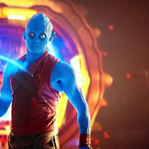 Prompt: film still of Kevin Bacon as Yondu in Guardians of the Galaxy, 4k