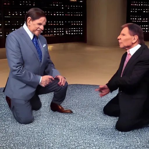 Image similar to kenneth copeland kneeling praying to meca