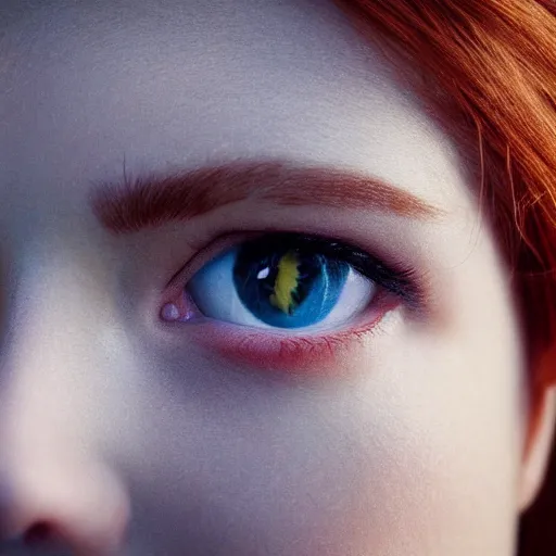 Image similar to young redheaded woman with blue eyes and detailed face