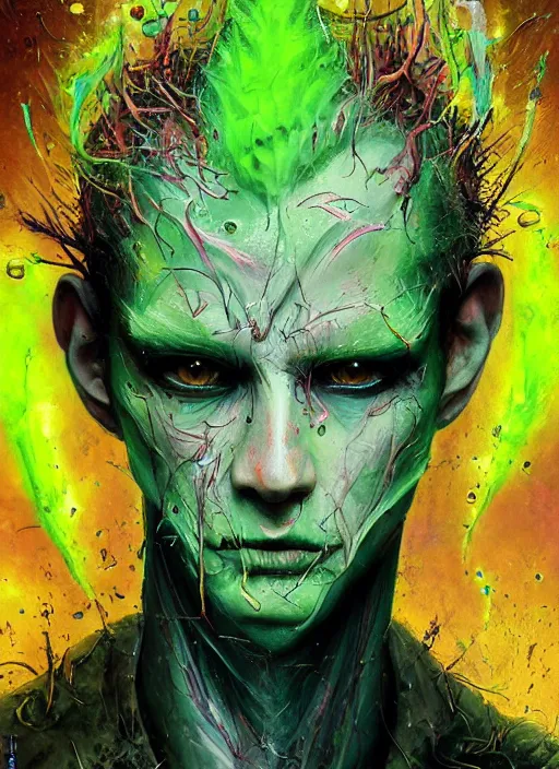 Image similar to a Demon Slayer portrait of Hyundai N Vision 74, tall, pale-skinned, slender with lime green eyes and long eyelashes by Stanley Artgerm, Tom Bagshaw, Arthur Adams, Carne Griffiths, trending on Deviant Art, street art, face enhance, chillwave, maximalist, full of color, glittering