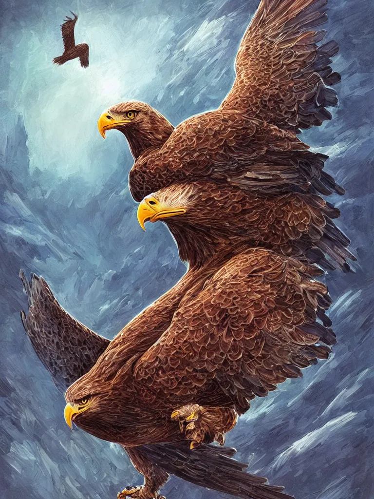 Image similar to realistic photo of an eagle!! noble hero portrait, in rogue attire, by jack kirby italo calvino roger dean and alena aenami