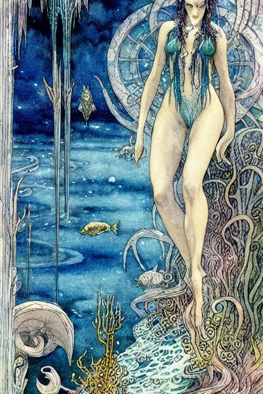 Image similar to painting of magical underwater kingdom art by luis royo and walter crane and kay nielsen, watercolor illustration, sharp focus