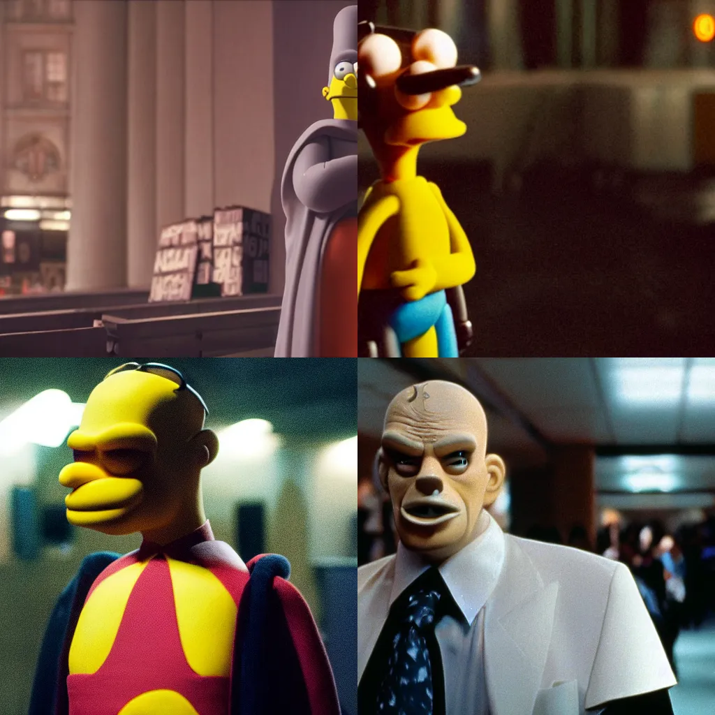 Prompt: Still image of Otto Mann from The Simpsons in The Dark Knight, cinematic, anamorphic, 80mm f/2.8, real, 35mm film, movie