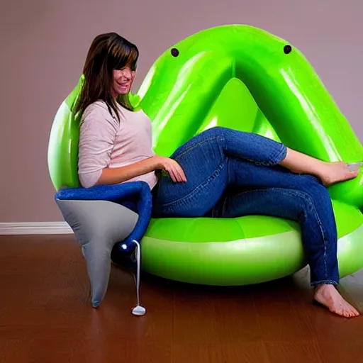 Prompt: inflatable avocado chair, a chair that is shaped like an inflatable avocado