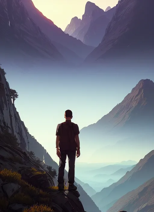 Image similar to highly detailed portrait mountain in gta v, stephen bliss, unreal engine, fantasy art by greg rutkowski, loish, rhads, ferdinand knab, makoto shinkai and lois van baarle, ilya kuvshinov, rossdraws, tom bagshaw, global illumination, radiant light, detailed and intricate environment