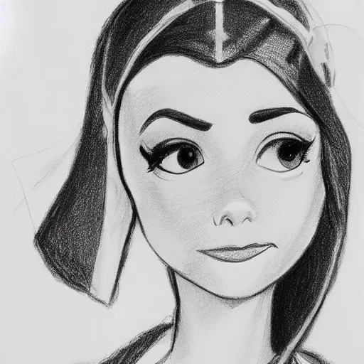 Image similar to milt kahl pencil sketch of victoria justice as princess leia