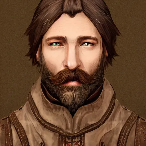 Prompt: 5 0 years old man, stonky : : brown hair, stubble beard : : decorated medieval clothing : : high detail, digital art, rpg, concept art, illustration