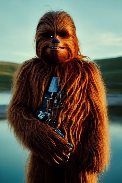 Prompt: photographic portrait of chewbacca suffering from male pattern baldness, cinematic photography, 35mm, evening light