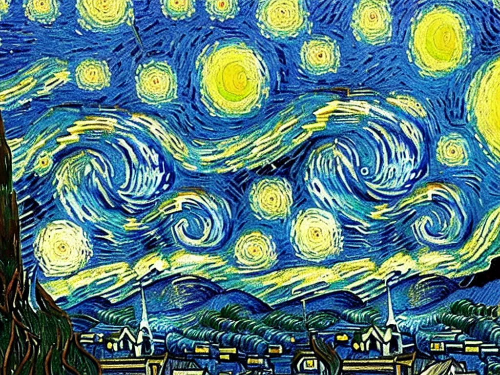 Image similar to van gogh starry night flipped on its side