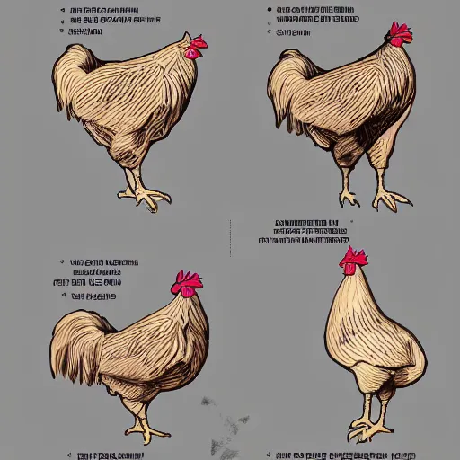 Image similar to infographic draw cut in half of a chicken explaining function and organs position, higly detailed, 8 k, photorealistic, art concept, artstation, sharp focus