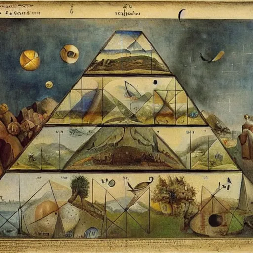 Image similar to mathematical equations painted by bosch, mathematical paradise, beautiful animals, equation heaven, platonic solids, elegant diagrams, beautiful equations, oil paint, hyperrealistic, surreal, collection of louvre