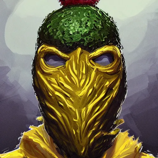 Image similar to a tennis ball monster wearing a balaclava and golden necklace , digital art, fantasy, magic, trending on artstation, ultra detailed, professional illustration by Basil Gogos