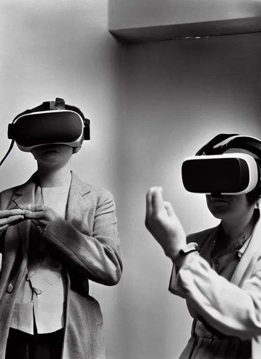 Image similar to 1 9 5 0 people using a vr headset by vivian maier. professional photography.