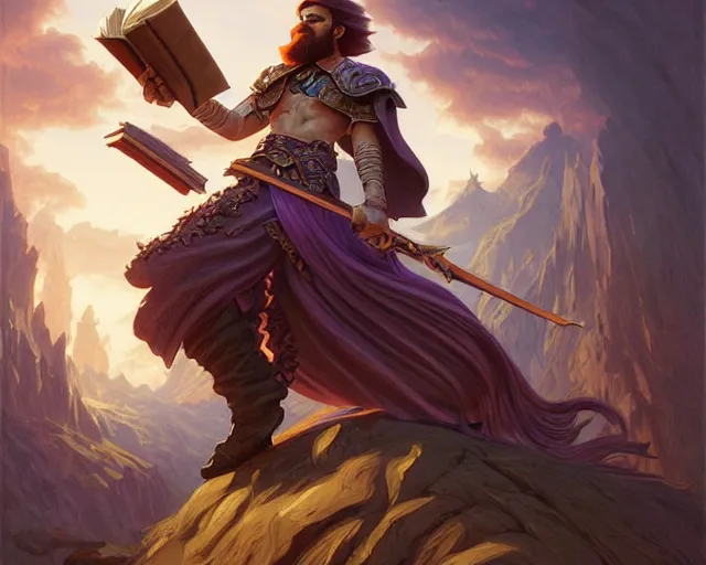 Image similar to smooth mcgroove in final fantasy, holding a stack of books, deep focus, d & d, fantasy, intricate, elegant, highly detailed, digital painting, artstation, concept art, matte, sharp focus, illustration, hearthstone, art by artgerm and greg rutkowski and alphonse mucha