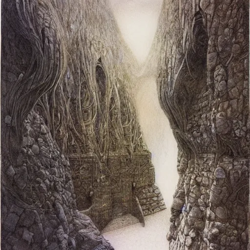 Image similar to hall of the mountain king, Alan Lee