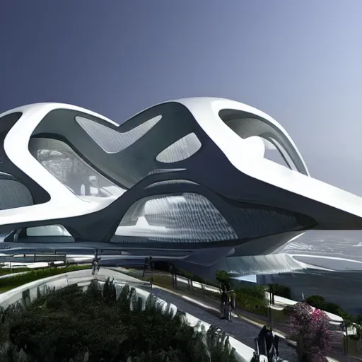 Image similar to A futuristic architectural masterpiece by Zaha hadid, detailed