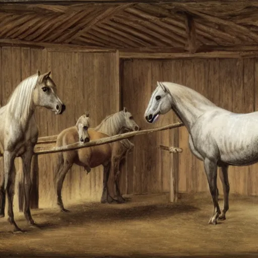 Prompt: horses in a stable