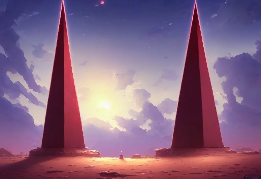 Prompt: a small chubby futuristic obelisk in a gloomy desert at dawn, intricate oil painting, high detail illustration, sharp high detail, manga and anime 1 9 9 9, official fanart behance hd artstation by jesper ejsing and makoto shinkai, 4 k,