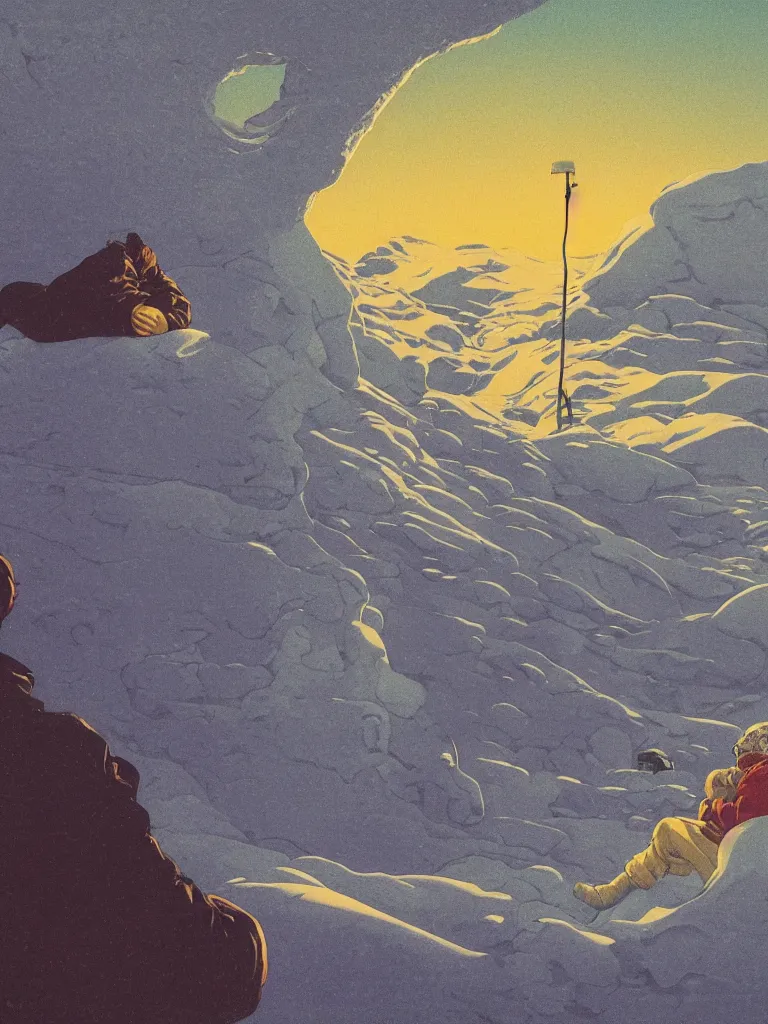 Image similar to a closeup portrait of an old man taking mind altering drugs, a blotter paper of lsd acid and dreaming psychedelic hallucinations in the vast icy landscape of antarctica, by kawase hasui, moebius, edward hopper, colorful flat surreal design, dramatic lighting, hd, 8 k, artstation