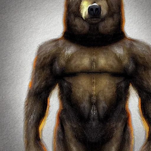 Image similar to portrait of full body bear beast-man wearing a hazmat suit, digital art, concept art, highly detailed, sharp focus