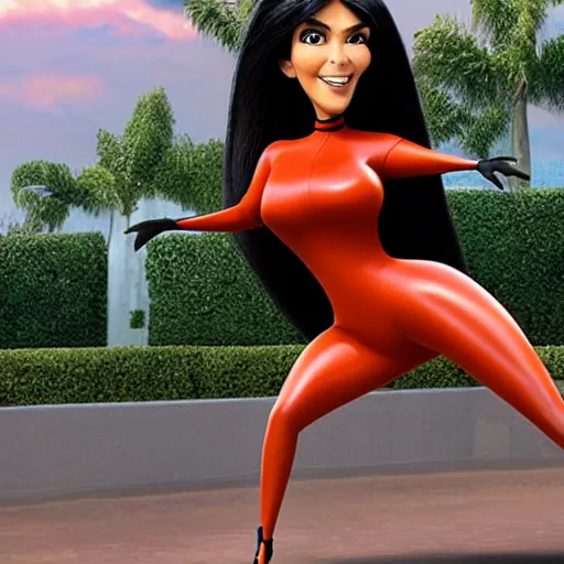 Image similar to kim kardashian as elastic girl from the incredibles, hypertealistic