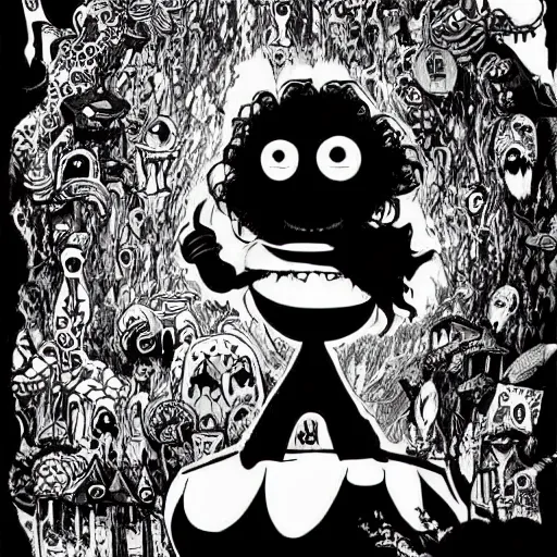 Image similar to black and white trippy comic art of global tourism, drawn by Martin Rowson, Tim Burton, Studio Ghibli, Alex Pardee, Nekro Petros Afshar, James McDermott, cgsociety 4K