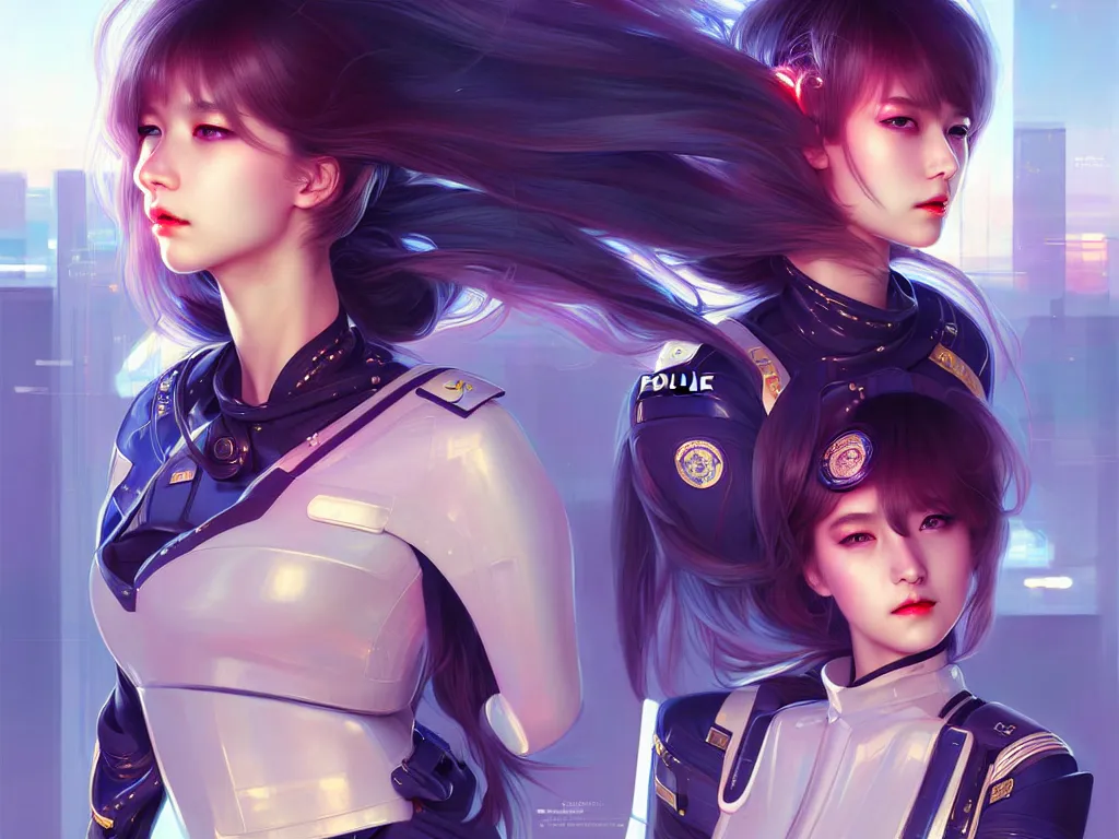 Image similar to portrait futuristic police uniform girl, at future neon light tokyo rooftop, ssci - fi and fantasy, intricate and very very beautiful and elegant, highly detailed, digital painting, artstation, concept art, smooth and sharp focus, illustration, art by tan zi and ayanamikodon and alphonse mucha and wlop