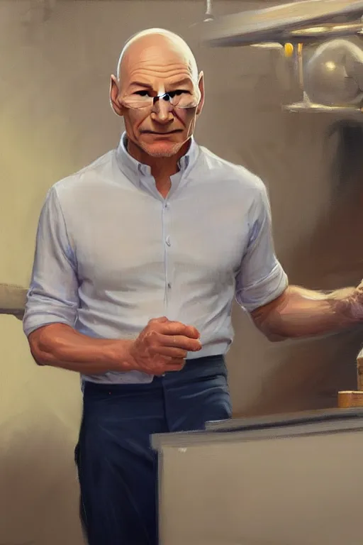 Image similar to patrick stewart working in a winery, animation pixar style, by magali villeneuve, artgerm, jeremy lipkin and michael garmash, rob rey and kentaro miura style, golden ratio, trending on art station