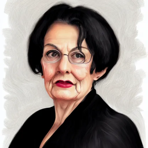 Prompt: a digital portrait of a 79 year old with black hair,hazel green eyes, drawn in the style of mark Arian