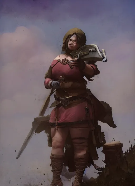 Prompt: hyper realistic photo of medieval chubby beautiful soldier girl, full body, rule of thirds, conceptart, saturated colors, cinematic, greg rutkowski, brom, james gurney, mignola, craig mullins,