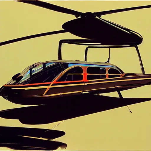 Image similar to concept art for helicopter + bus, painted by syd mead, high quality
