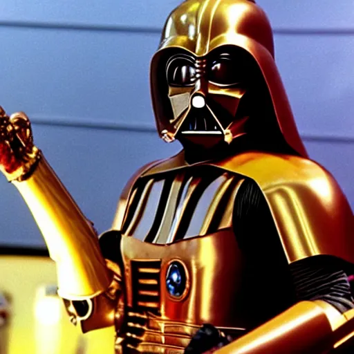 Image similar to movie still of c 3 po as darth vader star wars ( 1 9 7 7 )