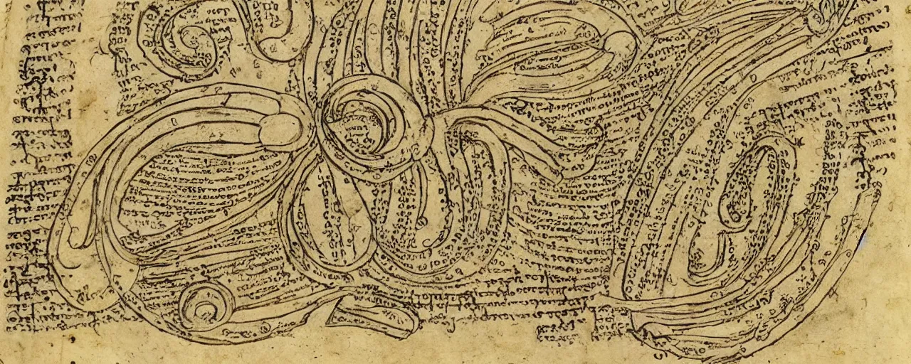 Prompt: ancient book with images of spaghetti, in the style of the voynich manuscript, fine detail,