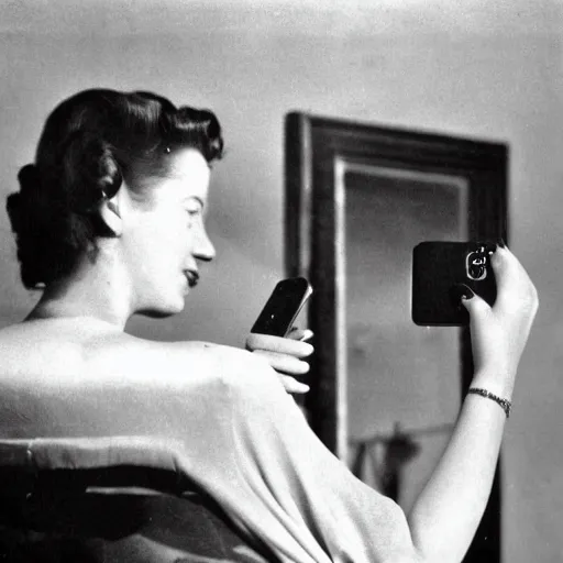 Image similar to woman taking a selfie, 1950