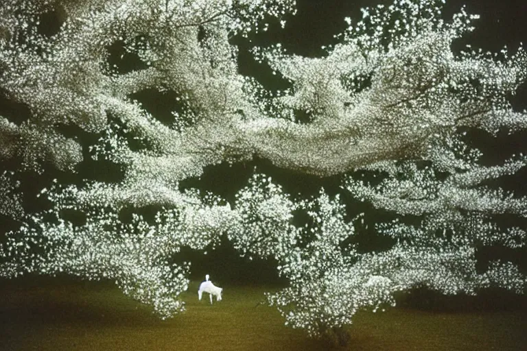 Image similar to an astronaut rode a white horse in a forest of osmanthus, dreamy style